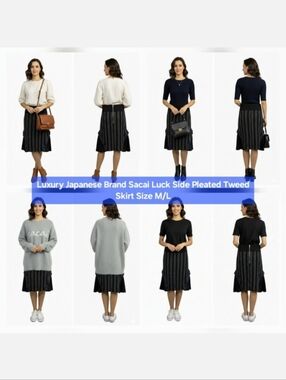 Luxury Japanese Brand Sacai Luck Side Pleated Tweed Skirt Size M/L